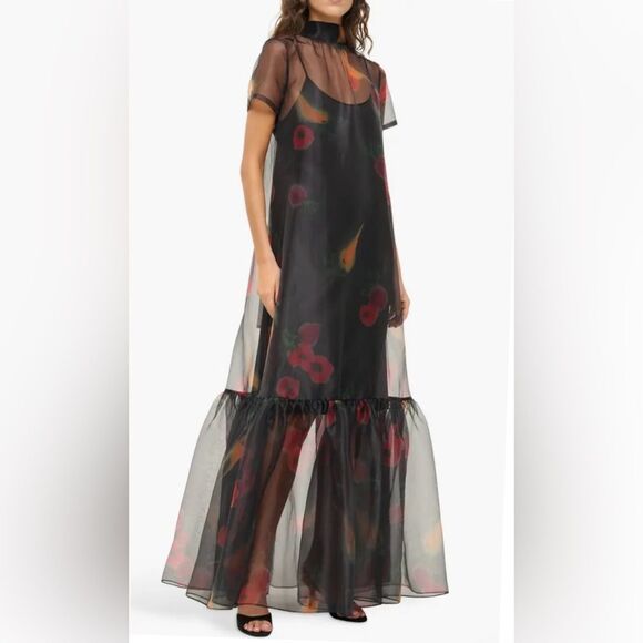 NWOT STAUD Calluna Floral Sheer Organza Farmers Market Black Maxi Dress sz S - Picture 2 of 8